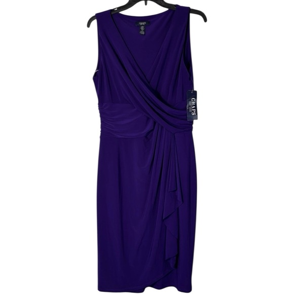 Calvin Klein Dresses & Skirts - Chaps Dress Purple‎ Ruched Midi Faux Wrap Sleeveless  Sheath in Size L  NWT